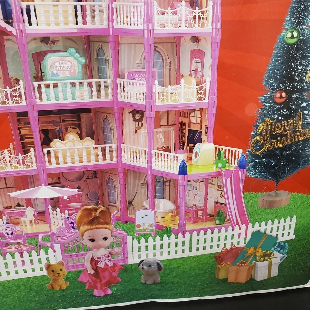 Villa Christmas Role Play Dollhouse Set 383 Pieces Interactive Lights Up NEW